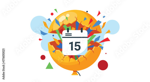 Celebrate the 15th with confetti and a calendar icon perfect for event promotions reminders and festive announcements so get it now, Generative AI.