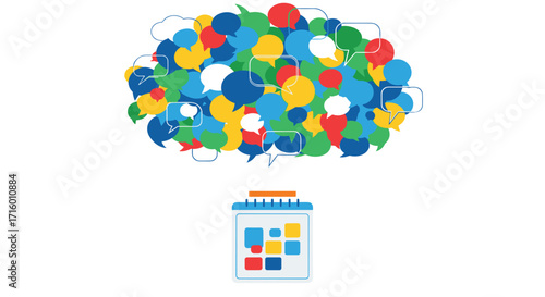 Boost your social media engagement with vibrant speech bubbles and a calendar for strategic planning, Generative AI.