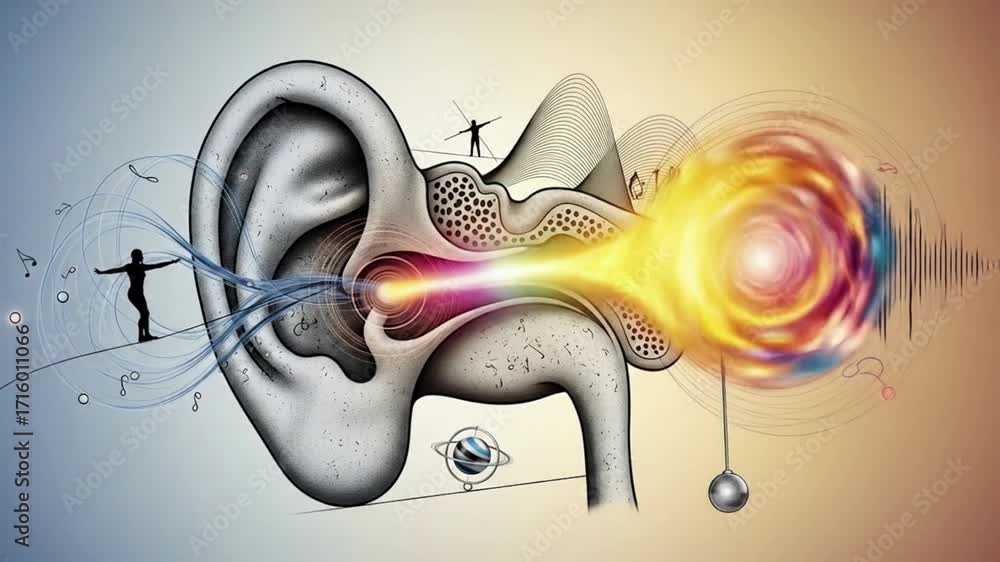 Human ear anatomy, auditory system with sound waves and connections ...
