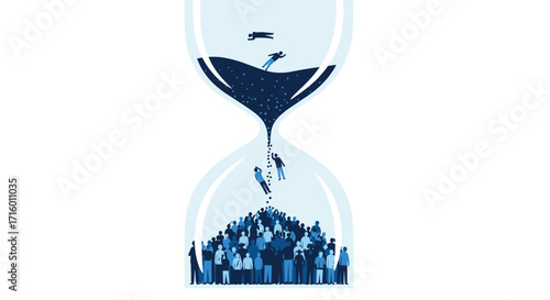 Time is running out to build your team and retain employees for long-term success while people are falling into the crowd in an hourglass, Generative AI.