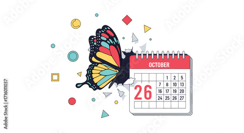 Celebrate October 26th with vibrant butterfly and calendar design perfect for event promotions blog posts or stylish social media updates, Generative AI.