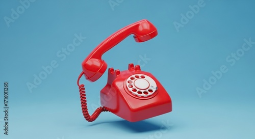 Vintage red rotary telephone with a classic design and coiled cord