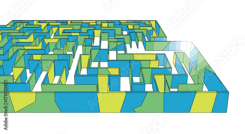 Navigate complex challenges with this vibrant maze illustration perfect for problem-solving and strategic thinking content a modern colorful labyrinth, Generative AI.