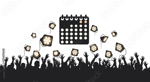 Concert crowd ready for the event on the calendar anticipating the big day under stage lighting for a show they'll never forget, Generative AI.