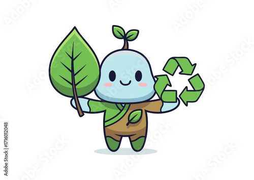 Eco friendly mascot with recycle symbol