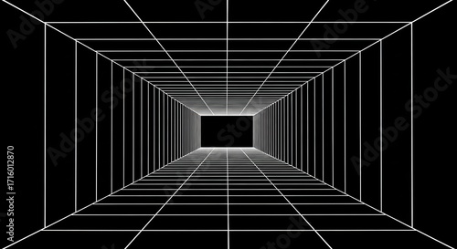 3d perspective tunnel with converging lines and vanishing point