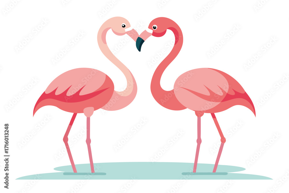 Obraz premium Pink Flamingos Standing Together in Pastel Water