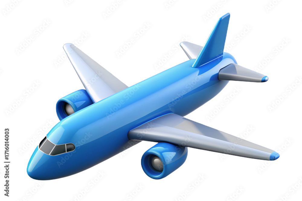 Obraz premium Realistic 3d rendered blue passenger airplane flying high in the sky isolated on transparent background