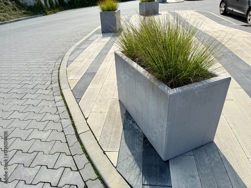 Concrete planter with grass