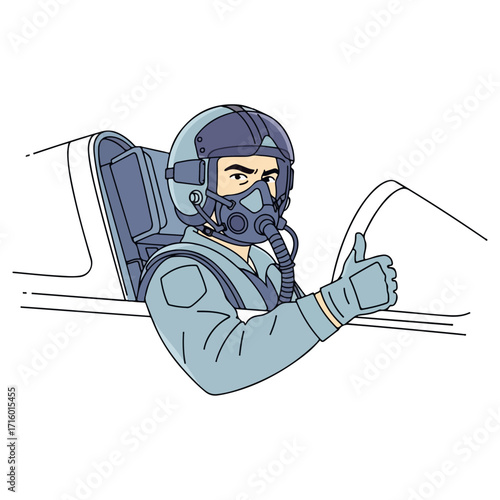 Pilot in Cockpit Giving Thumbs Up Sign.