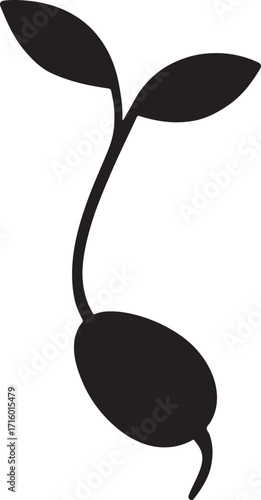 Silhouette of a seed sprout, simple line vector for growth, gardening, and nature designs.