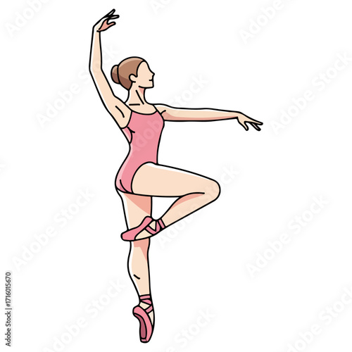 Graceful Ballerina in Pink Leotard Performing Ballet Pose.