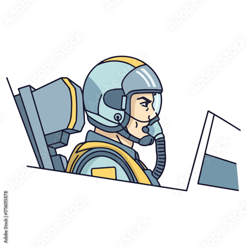 Pilot in cockpit ready for flight, focused and determined.