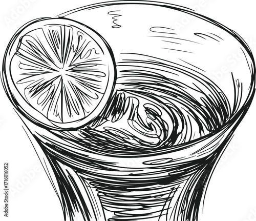Detailed Lemonade Vector Illustration with Hatching and Shading Technique