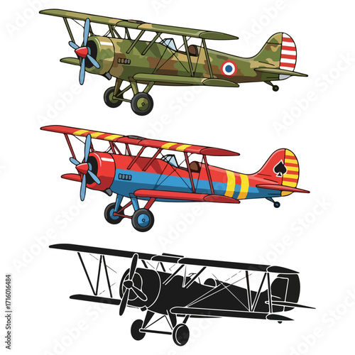 Vintage Biplanes in Flight - A Colorful Aviation Display.