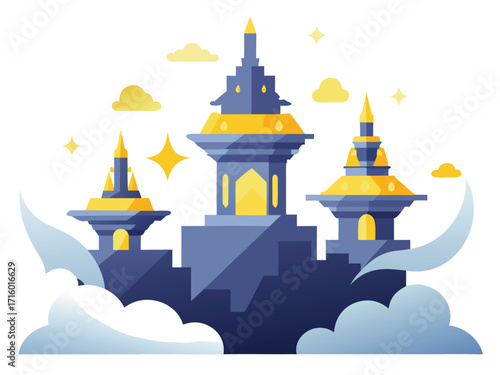 Mysterious Glowing Temples Rising Above Clouds