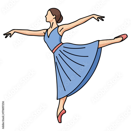 Graceful ballet dancer performing elegant dance pose in blue dress.