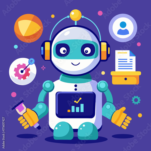 Wallpaper Mural Friendly robot character with technology and business icons Torontodigital.ca