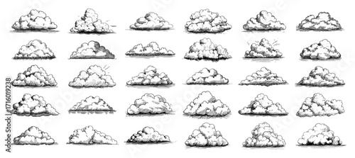 Cumulus Cloud Icons Hand Drawn Doodle Collection black shape vector laser cutting engraving monochrome print