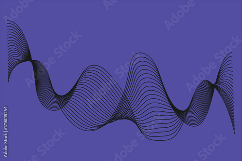 Black wavy lines forming a fluid pattern on a purple background abstract blue