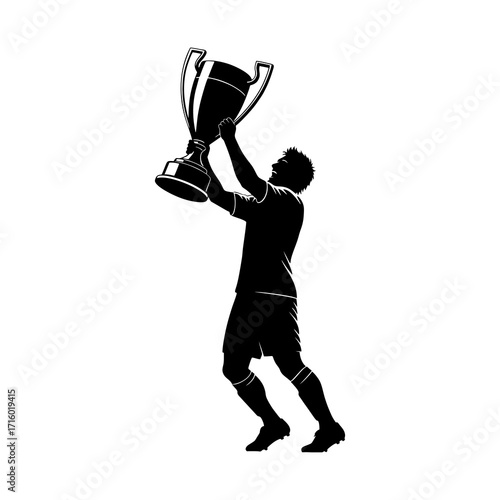 vector silhouette of a soccer player lifting the trophy after the championship