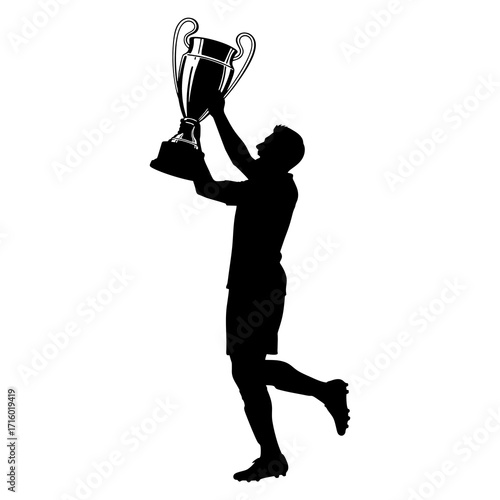 vector silhouette of a soccer player lifting the trophy after the championship