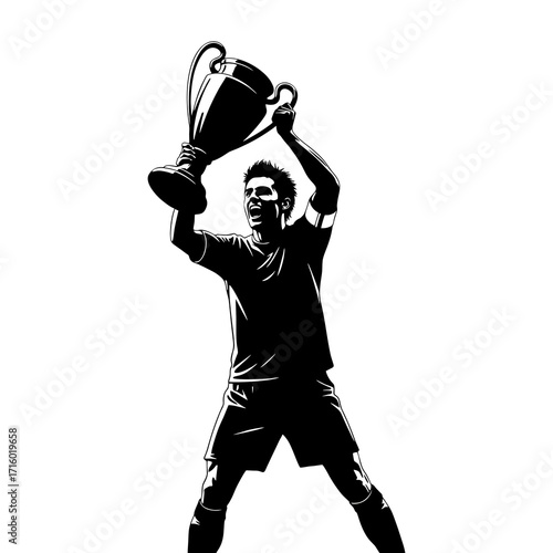 vector silhouette of a soccer player lifting the trophy after the championship