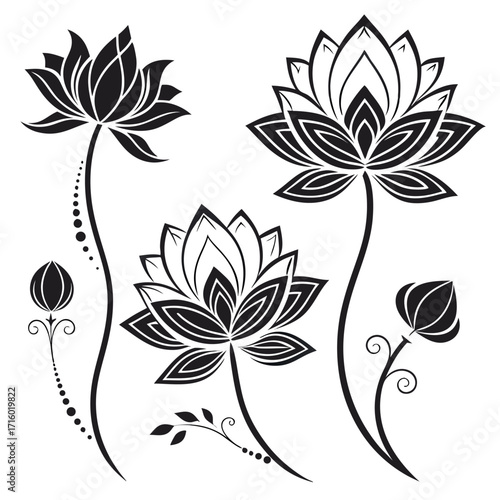 set of lotus/water lily silhouette icon vector illustration on white background