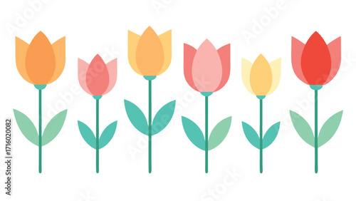 Row of Pastel Tulips Vector Design