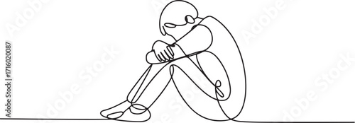 Sad Person Continuous Line Art Drawing Depression Anxiety Mental Health