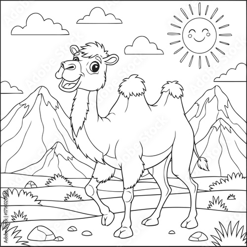 Adorable Camel Coloring Page Book A Fun Activity for Kids and Adults, a Great Printable