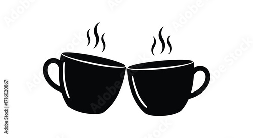 Two black coffee cups with steam rising simple silhouette illustration