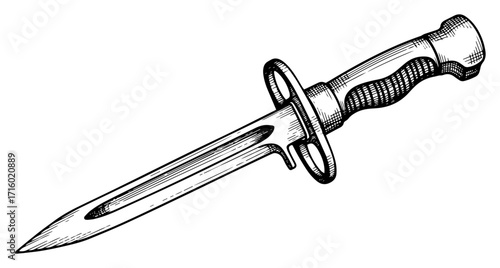 Hand Drawn Military Bayonet Knife in a Vintage Sketch Style