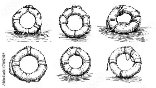 Hand Drawn Lifebuoy Ring Vector Set