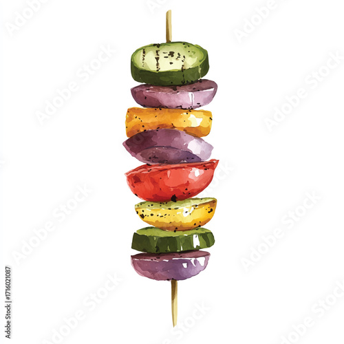 Colorful Grilled Vegetable Skewer on White Background.