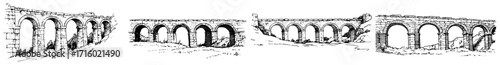 Hand Drawn Set of Ancient Roman Aqueduct Ruins