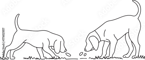 Dogs Sniffing Ground Continuous Line Drawing Vector Illustration Pets