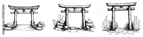 Hand Drawn Shinto Torii Gate Vector Set