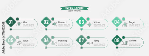 Timeline Creator infographic template. 8 Step timeline journey, calendar Flat simple infographics design template. presentation graph. Business concept with 8 options, gantt vector illustration.