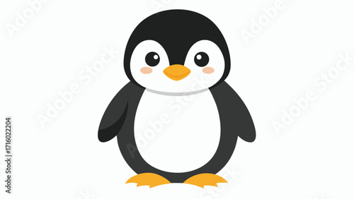 Cute Fluffy Baby Penguin Illustration on White Background Vector Design