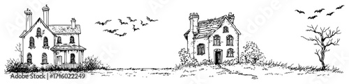 Spooky Old Houses for a Halloween Scene