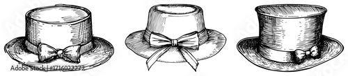 Vintage Hand Drawn Hat and Top Hat Sketch Set black shape vector laser cutting engraving monochrome print
