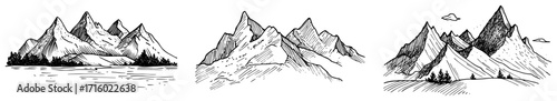 Engraved Mountain Landscapes and Nature Scenery Set