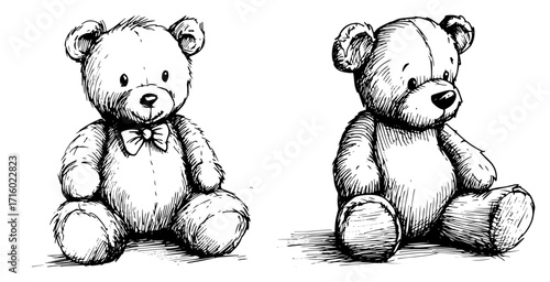 Hand Drawn Teddy Bear Plush Toy Vector Set