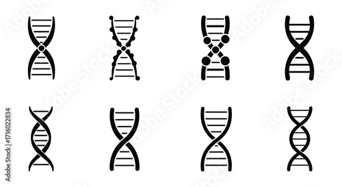 Black and white illustration depicting various stages of dna structure formation