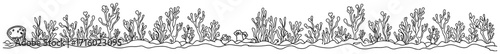 Hand Drawn Underwater Seaweed and Coral Border black shape vector laser cutting engraving monochrome print