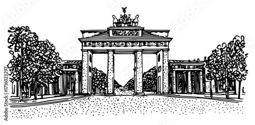 Brandenburg Gate Berlin Germany Landmark Sketch black shape vector laser cutting engraving monochrome print