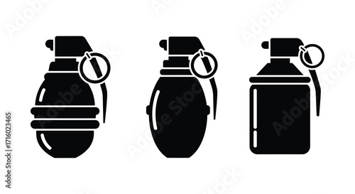 Three variations of hand grenades depicted in a simple black silhouette