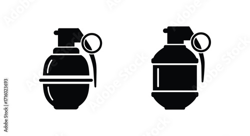 Two black and white depictions of hand grenades simple iconographic style