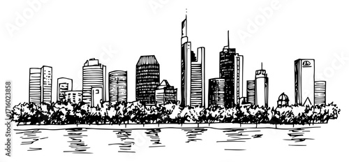 Hand Drawn Frankfurt am Main Germany City Skyline Sketch black shape vector laser cutting engraving monochrome print